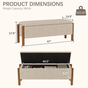 Storage Ottoman Bench with Walnut Legs
