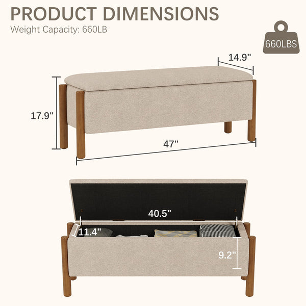 Storage Ottoman Bench with Walnut Legs
