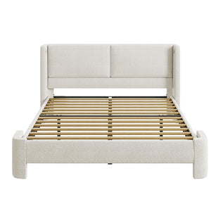 Full Upholstered Boucle Platform Bed Frame with Headboard & USB Ports