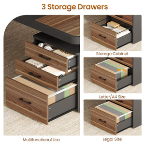 70.9" Executive Desk with File Cabinet & Charging Station