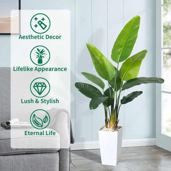 Bird of Paradise Artificial Plant 6FT with White Planter