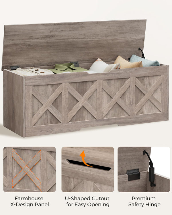 47.2" Farmhouse Wooden Storage Chest with Safety Hinge
