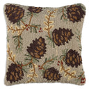 Hand-Hooked Wool Throw Pillow 18x18 – Northwoods Pine Cones, Tan