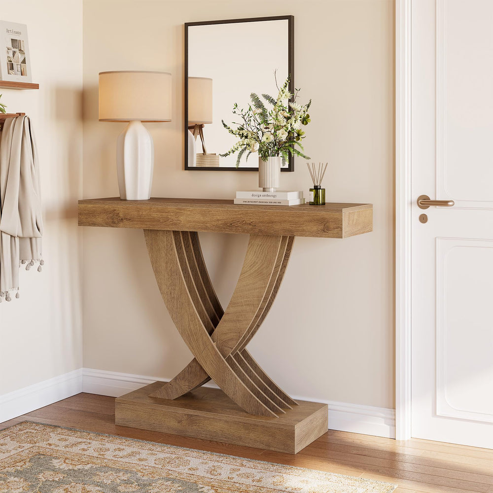 Rustic Entryway Console Table with X-Frame, 43.3 Inch, Brown