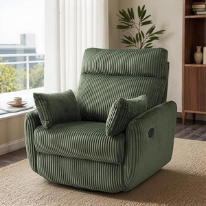 Corduroy Swivel Recliner Chair with Glider & 2 Pillows