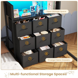 Twin Over Twin L-Shaped Low Bunk Bed with Storage & LED Lights