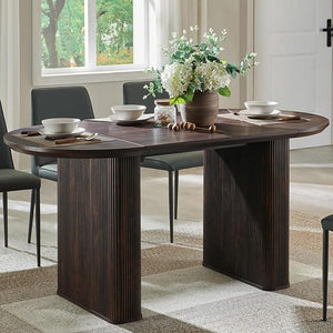 63" Fluted Oval Dining Table for 4–6 | Mid-Century Modern | Engineered Wood