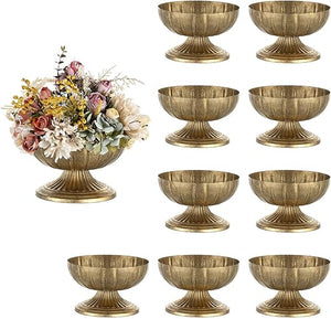 Gold Compote Vase for Centerpiece – Distressed Brass Pedestal Bowl