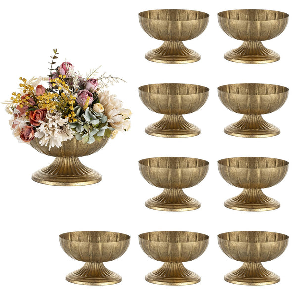 Gold Compote Vase for Centerpiece – Distressed Brass Pedestal Bowl