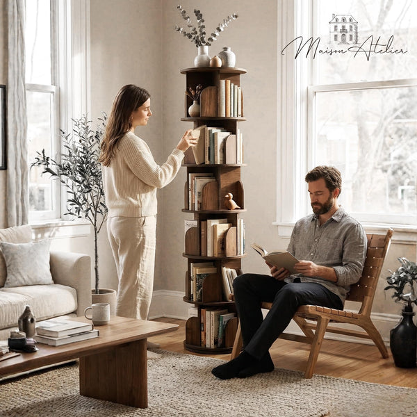6-Tier Rotating Bookshelf with Lazy Susan Turntable