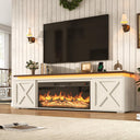 83" Farmhouse Fireplace TV Stand with LED Lighting & Storage Cabinets