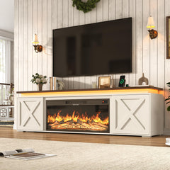 83" Farmhouse Fireplace TV Stand with LED Lighting & Storage Cabinets