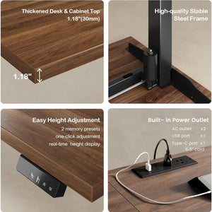 67" L-Shaped Electric Standing Desk with File Cabinets