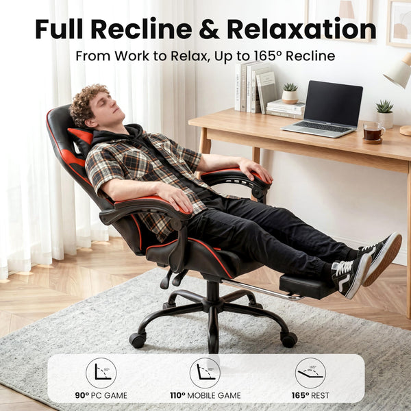 Ergonomic Gaming Chair with Footrest & Reclining Backrest