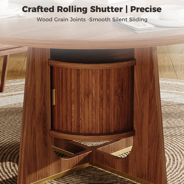 47 Inch Round Dining Table with Built-In Storage Cabinet — Mid-Century Modern