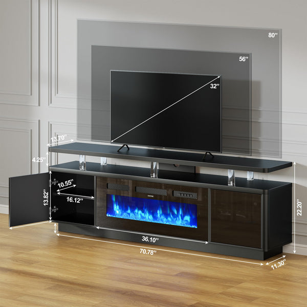 70" Electric Fireplace TV Stand with LED Lights