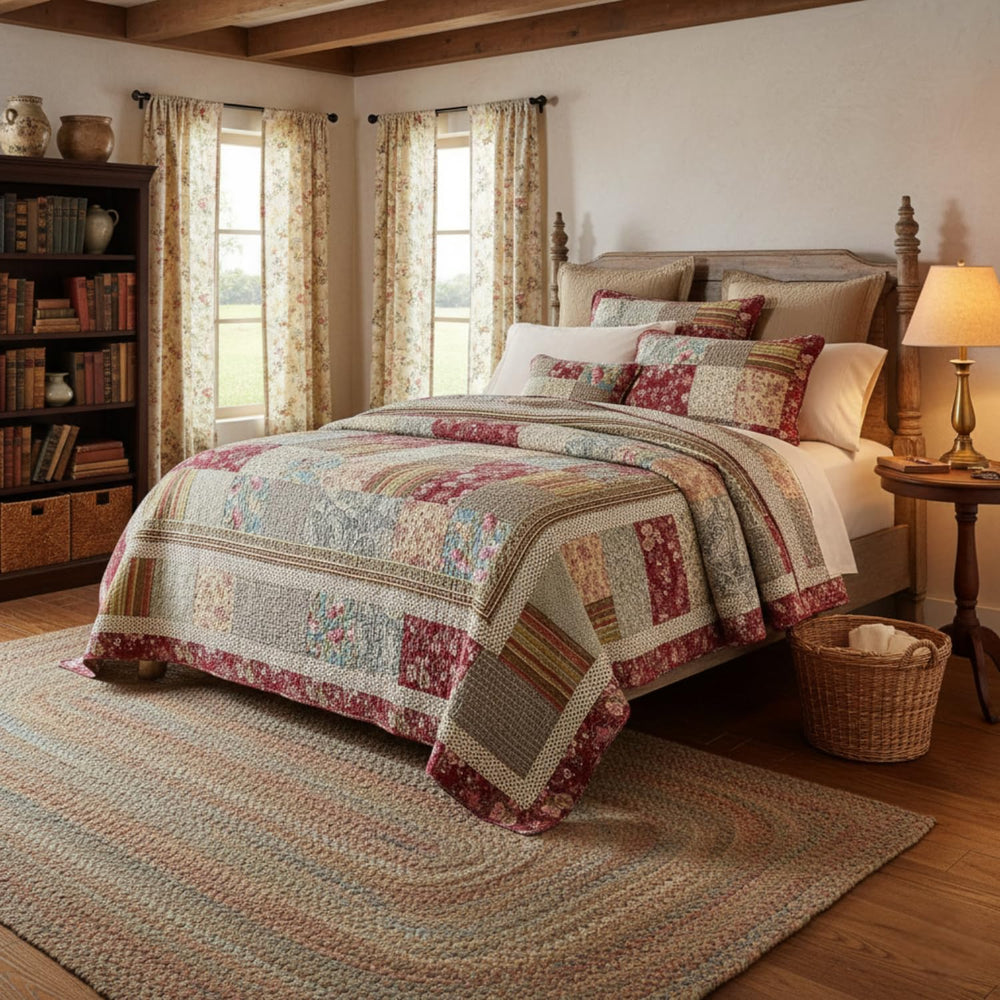 Cotton Patchwork Floral Quilt Set