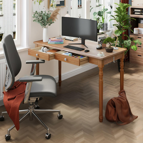 Solid Wood Writing Desk 48-Inch with 2 Drawers & Hooks