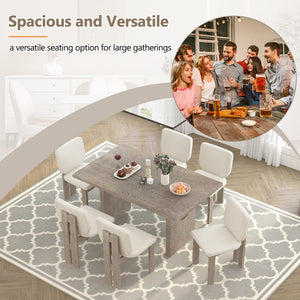 7-Piece Retro Dining Table Set for 6 with Upholstered Chairs