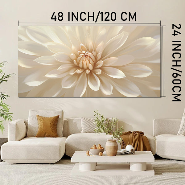 Large Floral Canvas Wall Art – White Gold Botanical Print