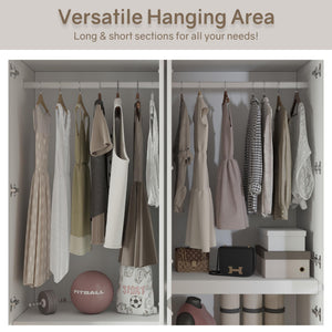4-Door Armoire Wardrobe Closet with Drawers & Hanging Rod