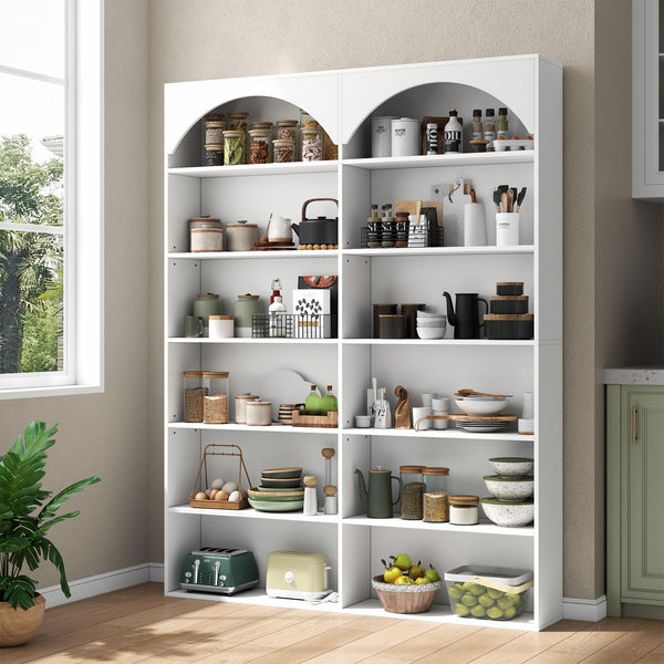 7-Tier Double Wide Bookcase with 12 Open Shelves