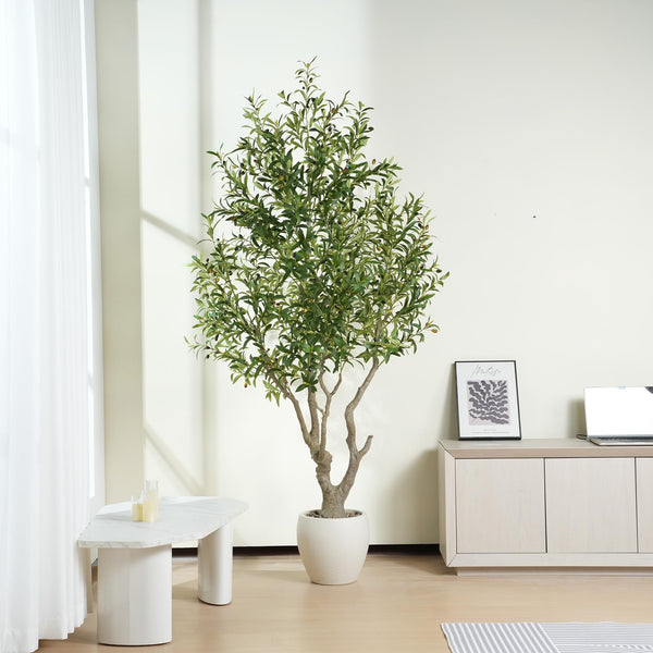 7.9 ft Artificial Olive Tree with White Planter