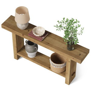 63-Inch Solid Wood Console Table with Lower Shelf