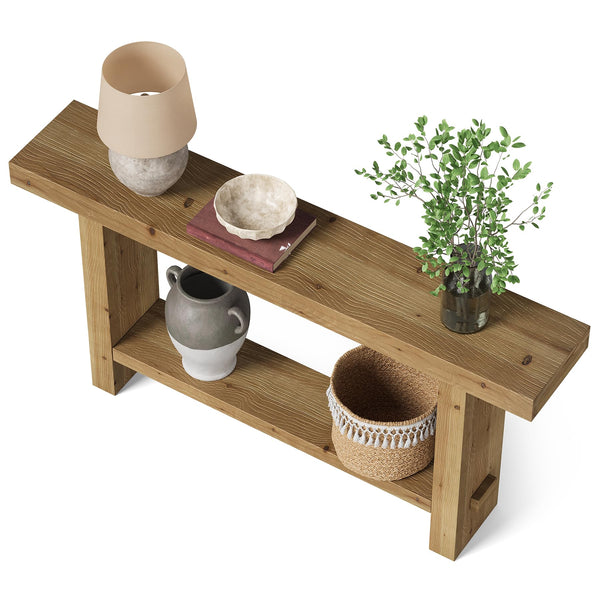63-Inch Solid Wood Console Table with Lower Shelf
