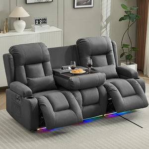 3-Seater Power Reclining Sofa with Console, Massage & Heat