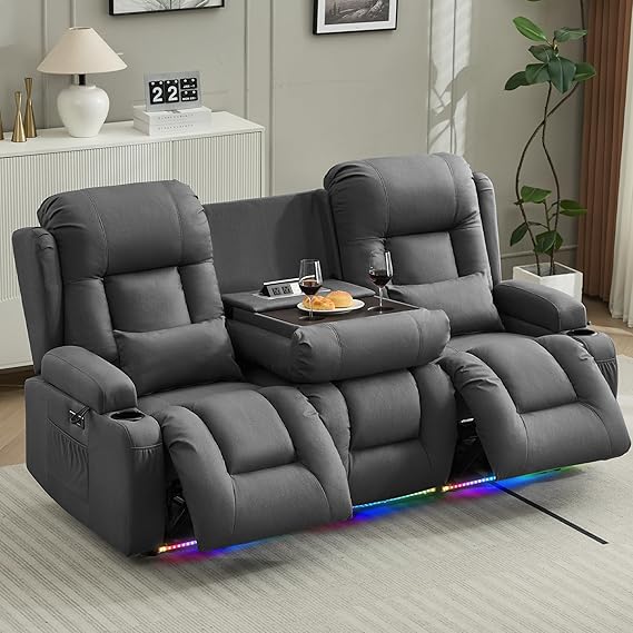 3-Seater Power Reclining Sofa with Console, Massage & Heat