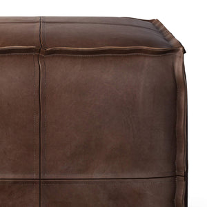 Square Pouf Ottoman – 18" x 18" x 14" | Vegan Leather | Distressed Dark Brown