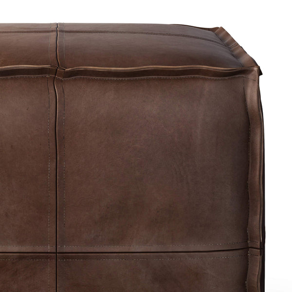 Square Pouf Ottoman – 18" x 18" x 14" | Vegan Leather | Distressed Dark Brown