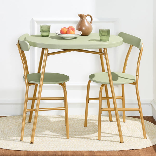 3-Piece Oval Dining Table Set with 2 Chairs, Metal Frame & Curved Backrests