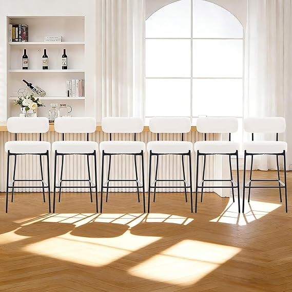 Upholstered Bar Stools with Back — 27" Seat Height, Metal Frame