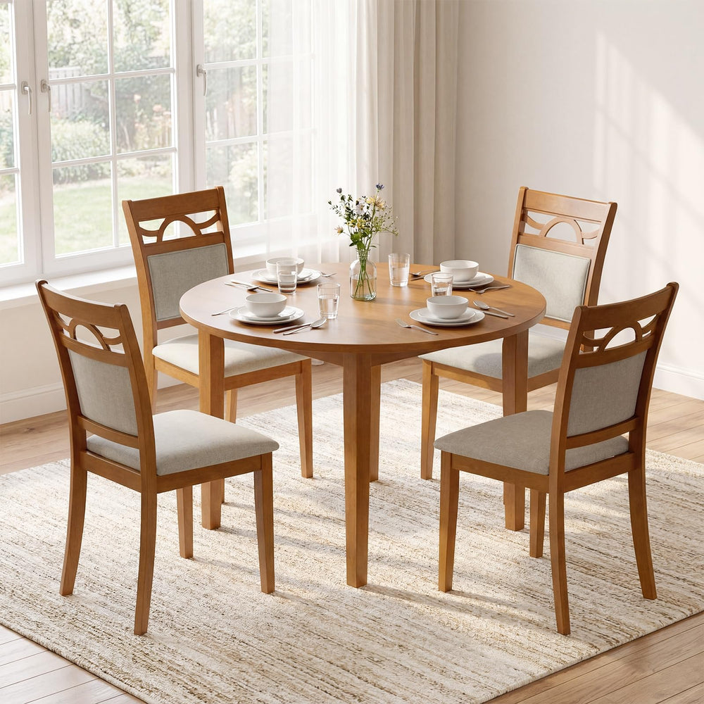 Farmhouse Dining Chairs Set – Solid Rubber Wood, Upholstered Fabric Seat