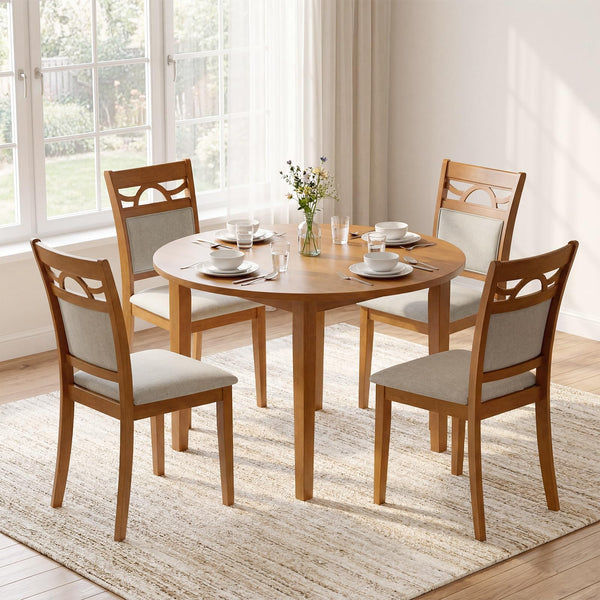 Farmhouse Dining Chairs Set – Solid Rubber Wood, Upholstered Fabric Seat