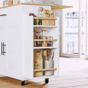Rolling Kitchen Island with Drop Leaf & Storage