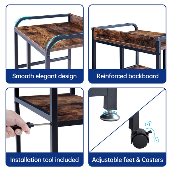 Large Printer Stand with Wheels and Storage Shelf
