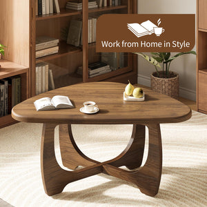 Round Wood Coffee Table with Triangle Base