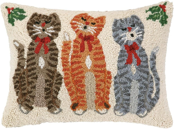 Caroling Cat Trio Hook Wool Throw Pillow