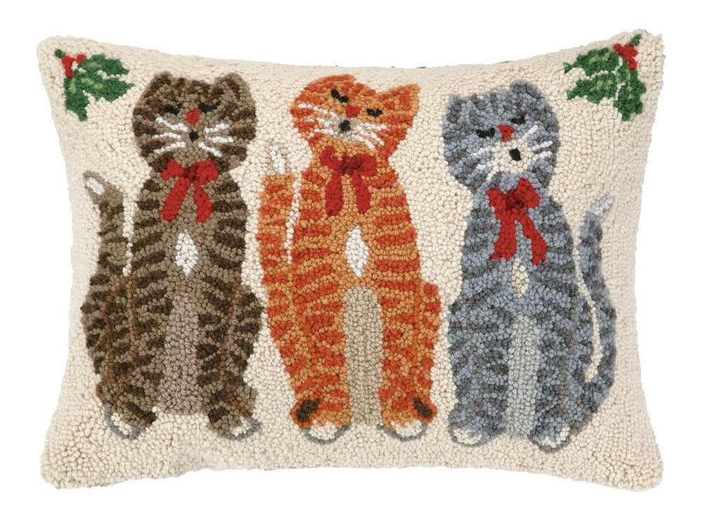 Caroling Cat Trio Hook Wool Throw Pillow