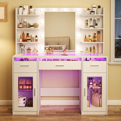 LED Makeup Vanity Desk with Mirror, Lights & Storage