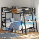 Twin Over Twin Bunk Bed with Desk, LED Lights & Power Outlets