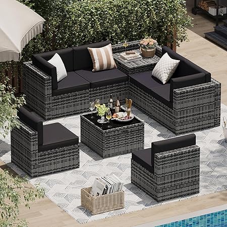 8-Piece Outdoor Patio Sectional Sofa Set with Storage Table