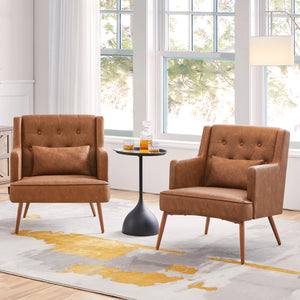 PU Leather Accent Armchair Set of 2 with Lumbar Pillow