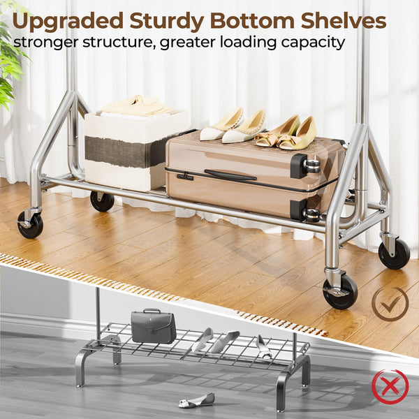 Heavy Duty Rolling Clothes Rack with Shelves & Lockable Wheels