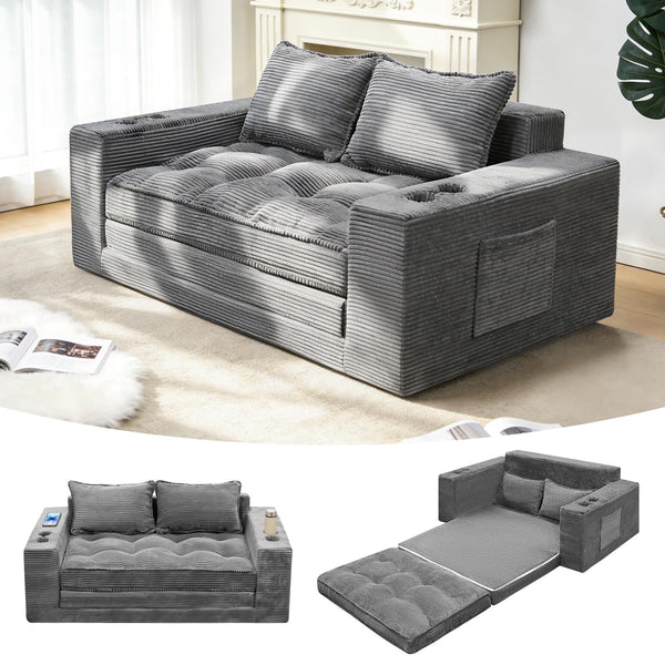 Convertible Loveseat Sofa Bed with Cup Holders