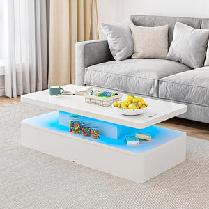 LED Coffee Table with Storage & Double-Layer Shelves