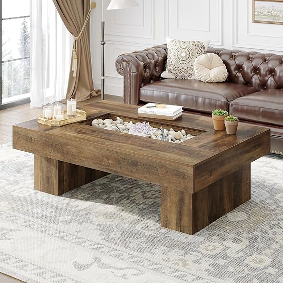 Rustic Coffee Table with LED Lighting & Storage